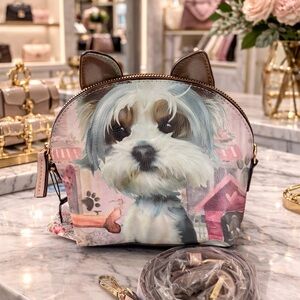 Adorable Dog Print Crossbody Pouch in Pink/Brown